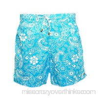 Bayahibe Men's Swimwear Shorts Quick Dry French Handmade Printed Swim Trunk Turquoise B07CJQFDWL